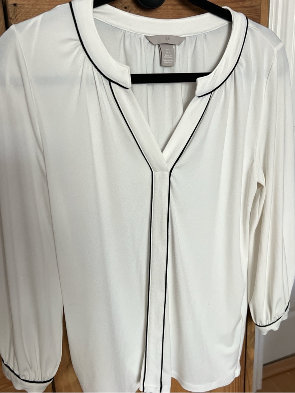 H&M White Blouse with Black Trim
